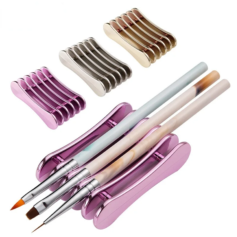 New Makeup Brush Nail Pen Rack 5-grid Electroplating Desktop Nail Tool Storage Rack Brush Cleaning and Drying Rack Beauty Tools