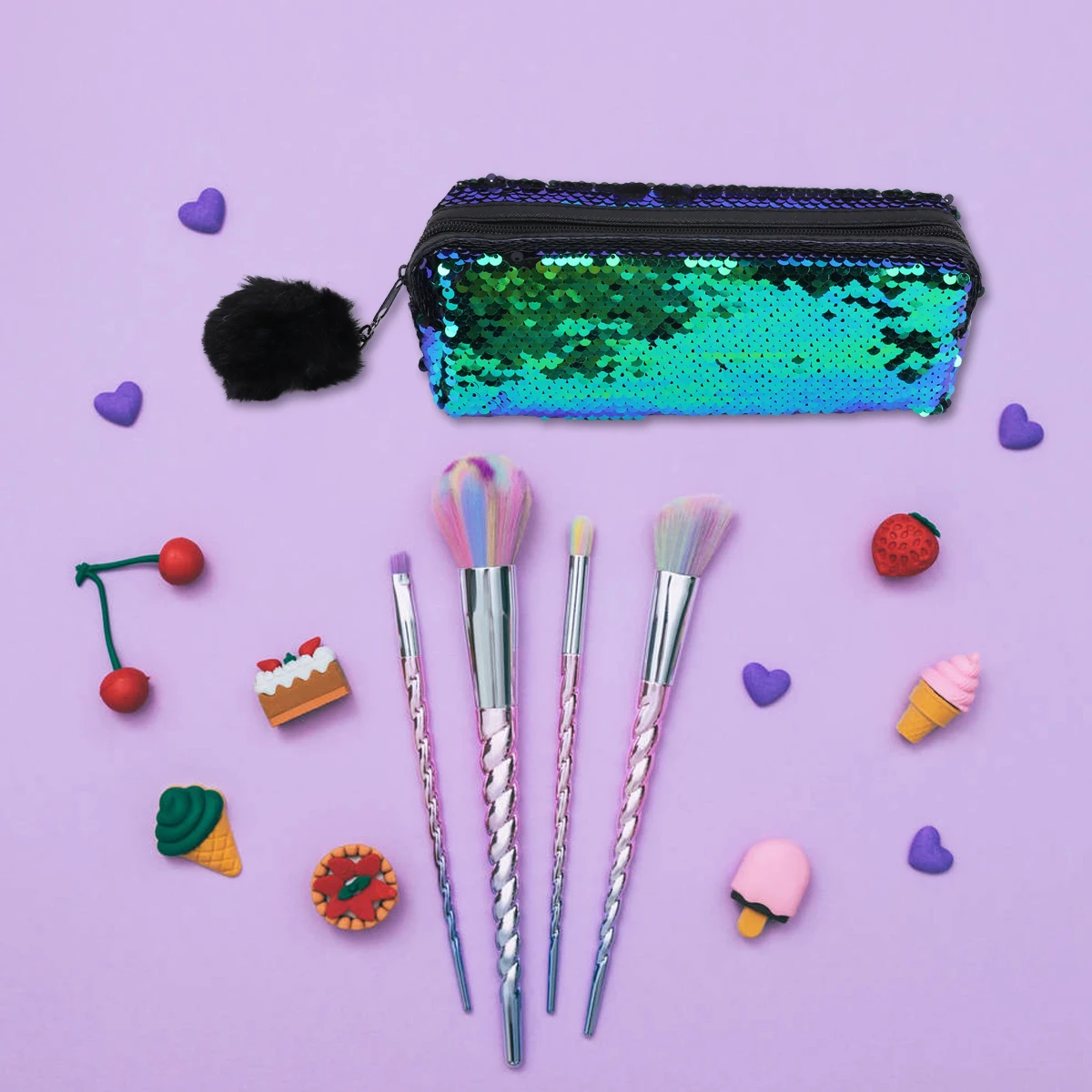 

Sequin Pencil Case Glitter Zipper Bag Mermaid Stationery Pouch Bag Polyester School Supplies Storage Solution