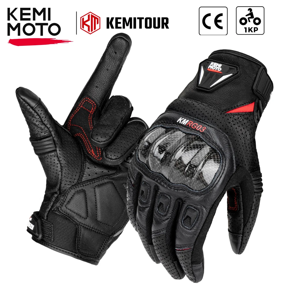 Gants de moto rétro en cuir KEMITOUR, gants de moto d'été CE pour hommes et femmes, écran tactile, protection en carbone, respirants