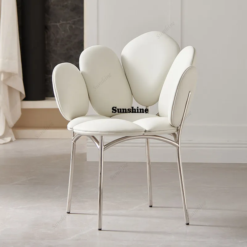 

Light Luxury Modern Petal Chair Villa Large Flat Layer Solid Stainless Steel Dining Chair Cosmetic Chair