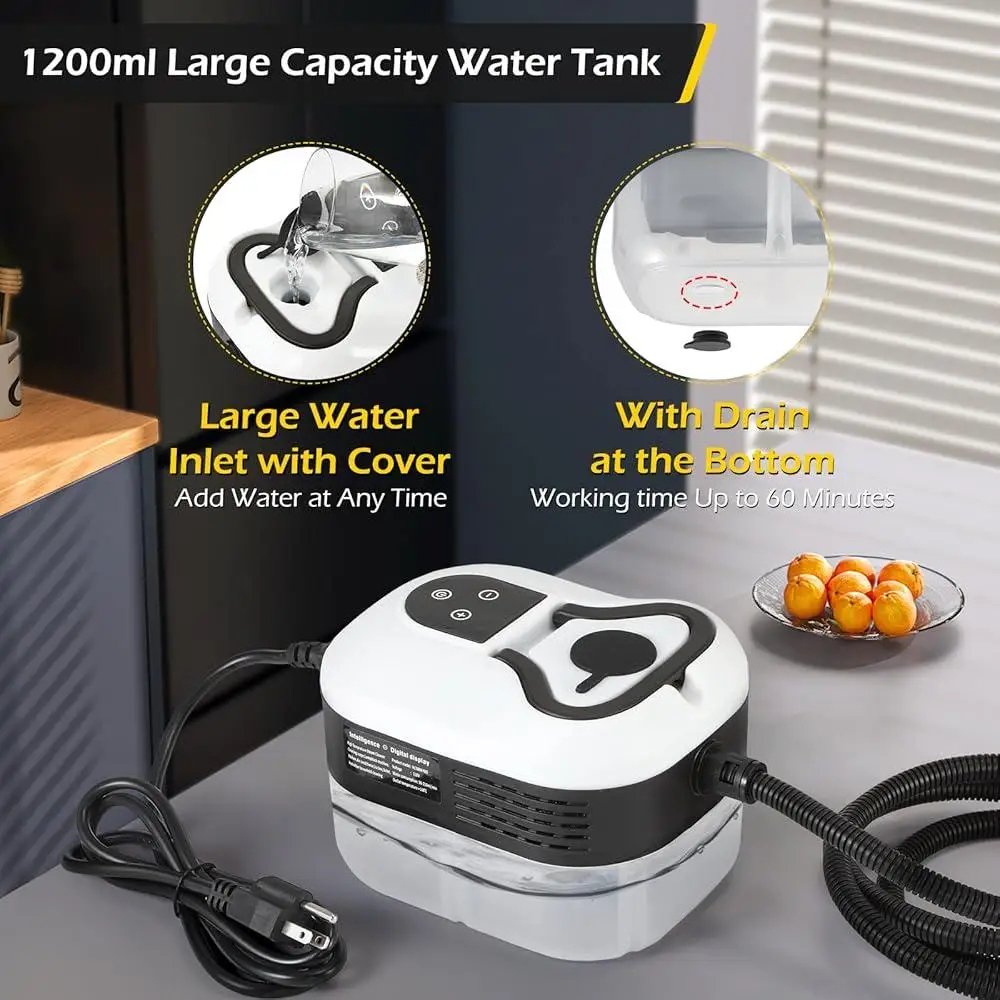 منظف بخار محمول بقوة 1500 وات، آلة تنظيف بخار محمولة بالضغط العالي مع تحكم باللمس وفرش متعددة الأغراض للمنزل و