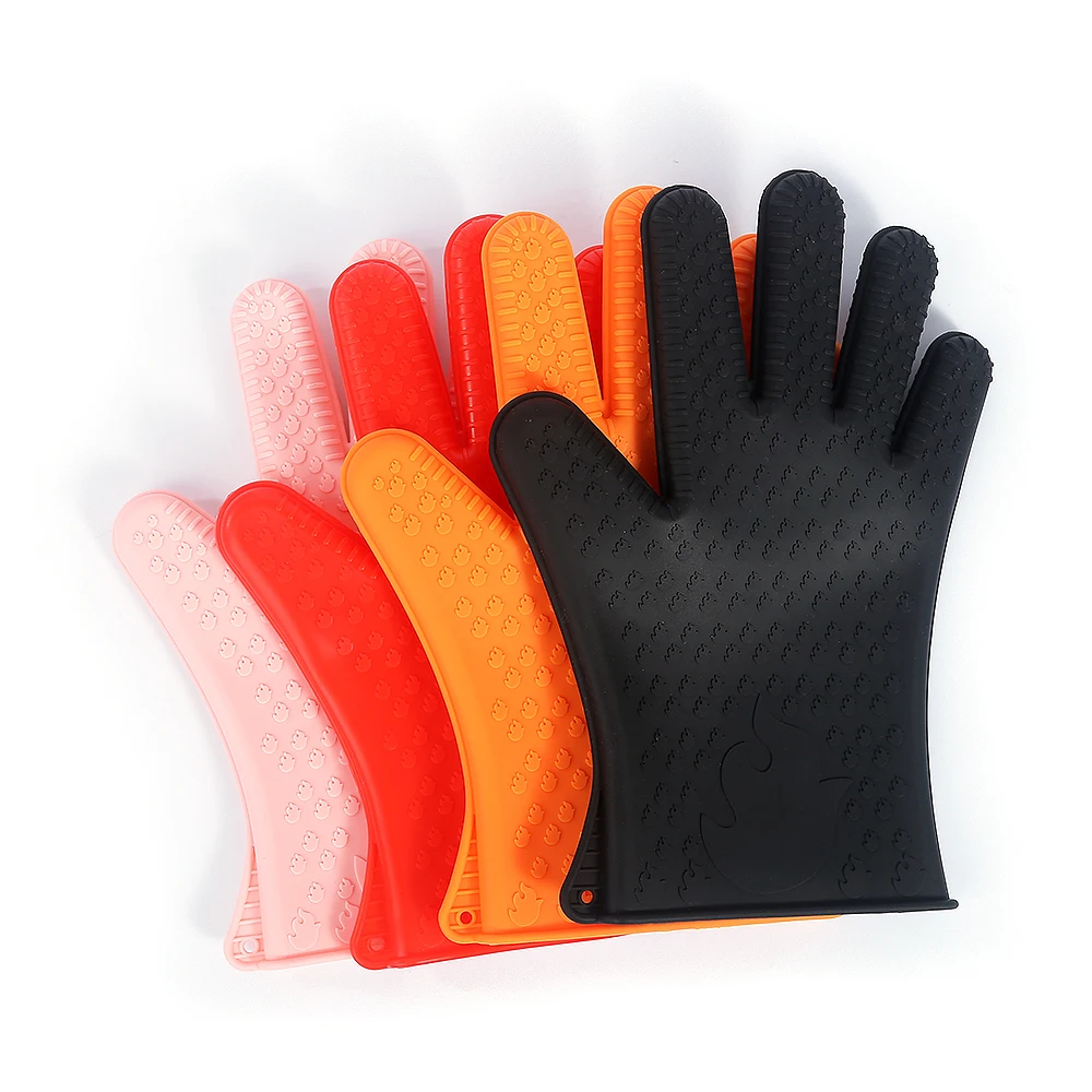 1 PC Silicone Oven Kitchen Full Fingers Glove Heat Resistant Thick Cooking BBQ Anti-scald Silicone Gloves