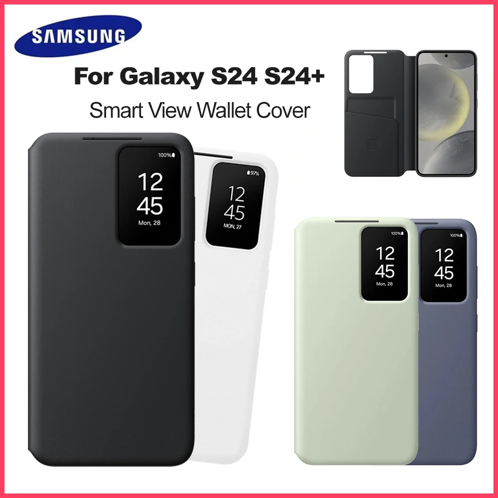 

Original for Samsung Galaxy S24 S24+ S-View Wallet Phone Case Smart View Wallet Cover Card Slot Viewing Window Protective Case