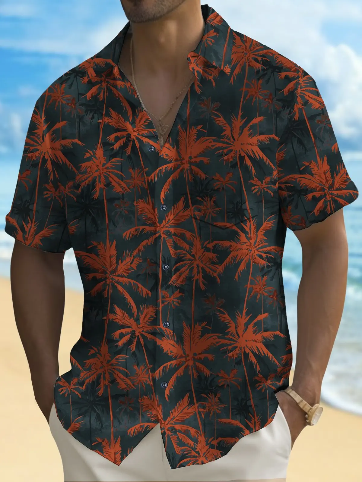 

Coconut Tree Palm Tree Surfing Hawaiian Men's Summer Hawaiian Shirt Street Casual Summer Turndown Short Sleeves Polyester Shirts