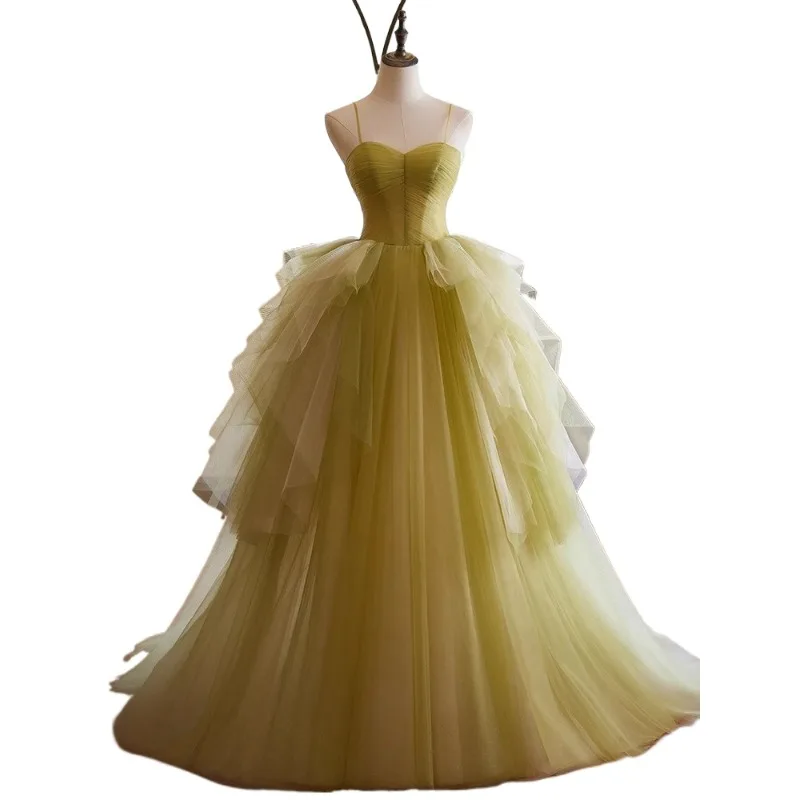 New Banquet Strap Light Wedding Dress, Evening Dress, Fashion Mesh, Super Immortal Premium Style, Same Temperament Long Dress