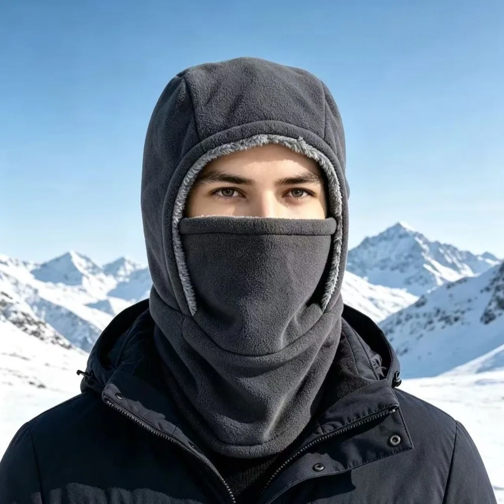 Solid Color Balaclava Cycling Cap Cold-proof Thermal Warm Hood Hat Windproof Fleece Ski Windproof Cap Outdoor Sports