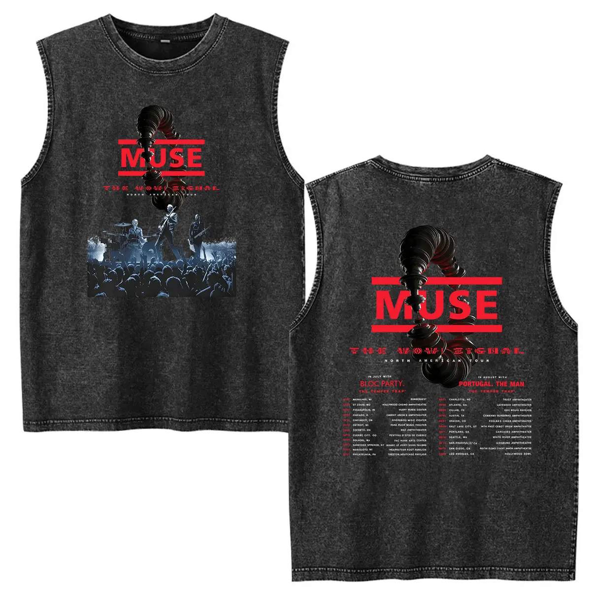Vintage Washed Vest Muse Band The Wow! Signal North American Tour 2026 New T Shirts Men's Tank Top Oversized 100% Cotton T-shirt