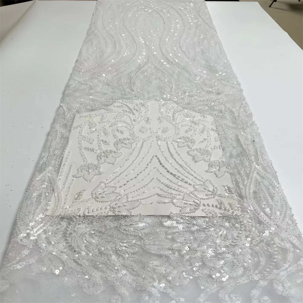 

Sequence African Lace Fabric 5 Yards Beads Embroiderd Nigerian Lace Fabric 2023 High Quality Lace Groom Tulle French Lace DX2251