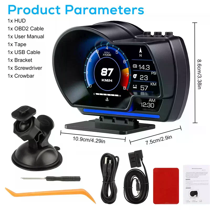 

Universal OBD2&GPS Double Systems Meter Speedometer Head Up Display Muti-function Gauge Water Temp Turbo Car Accessories HUD P6