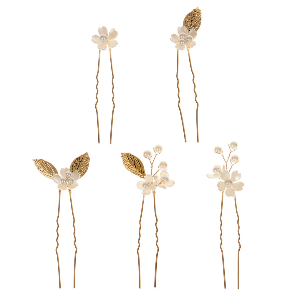 

5pcs U Shape Stick Wedding Hairpin Flower Design Bridal Hair Fork Pearl Hairpin Party Cosplay Photography Accessories Elegant