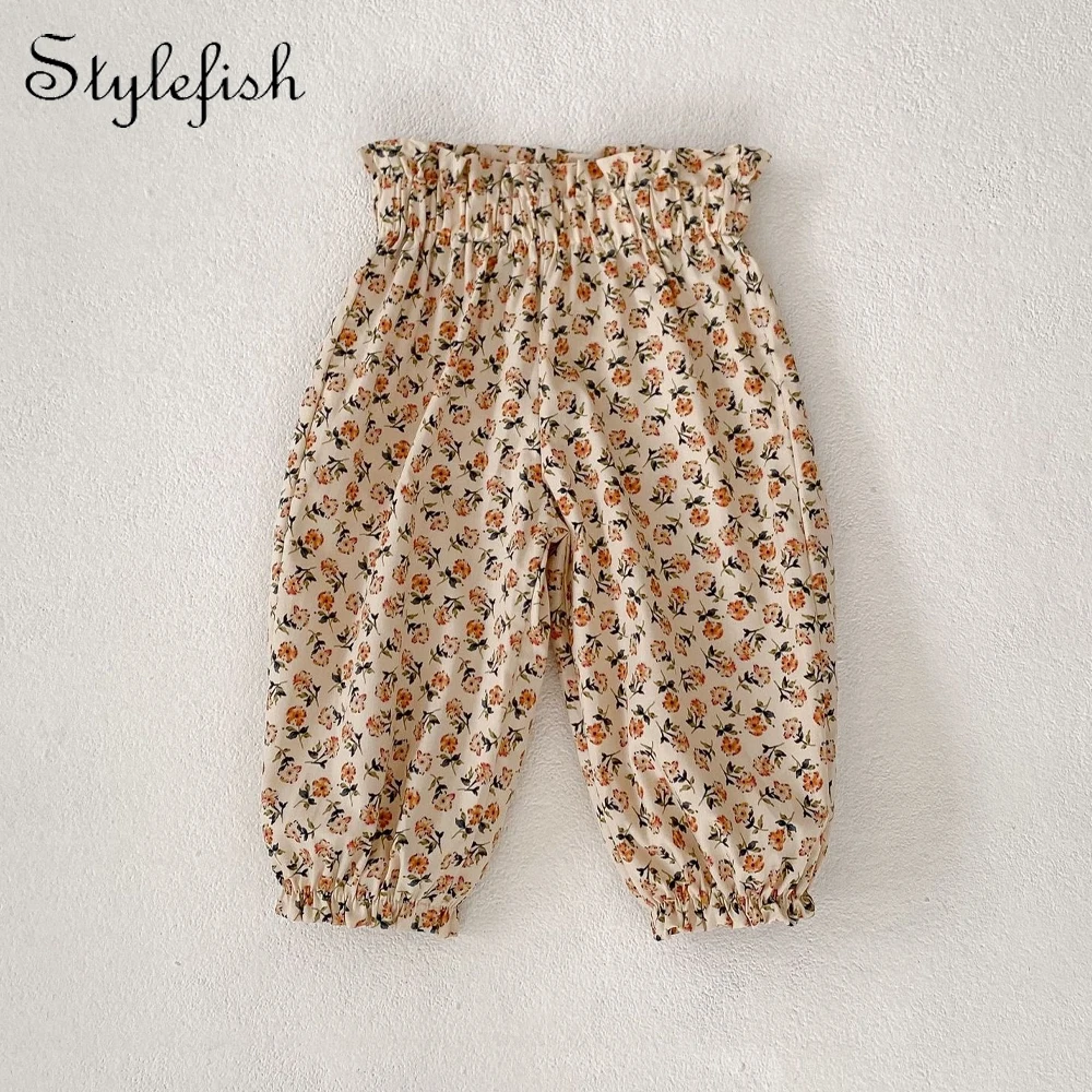 Summer New Baby Pants 0-3 Year Old Girl Baby Fashion Versatile Small Flower Mosquito proof Pants Tie Feet Long Pants