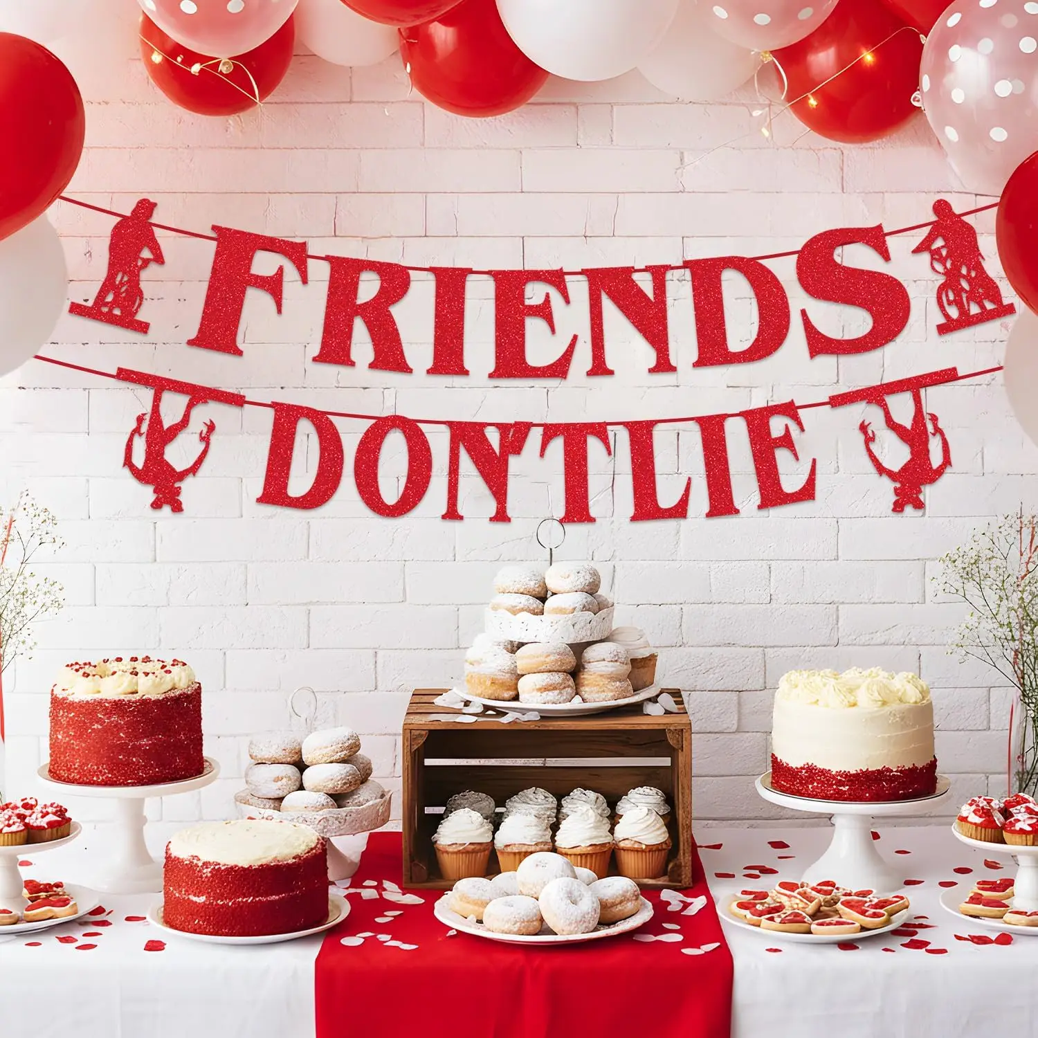 Stranger Birthday Party Decorations Red Glitter Friends Don'tlie Banner Horror Theme Birthday Party Supplies for Home Room Wall