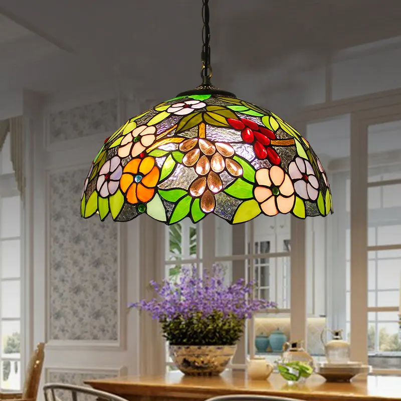 Tiffany Pendant Light Vintage Mediterranean Baroque Stained Glass Hanging Lamp Kitchen Lamp Fixture Loft Decor Indoor Lighting