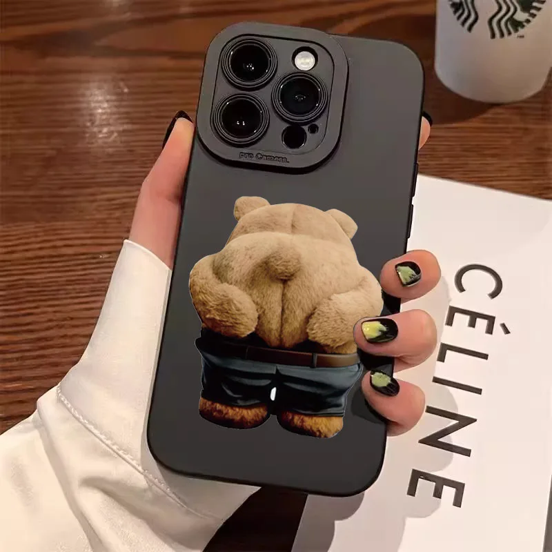 Funny Cool Bear Silicone Phone Case For iPhone 16 15 14 13 12 11 17 Pro Max XS XR X 7 8 Plus 16e SE2 Shockproof Matte Soft Cover