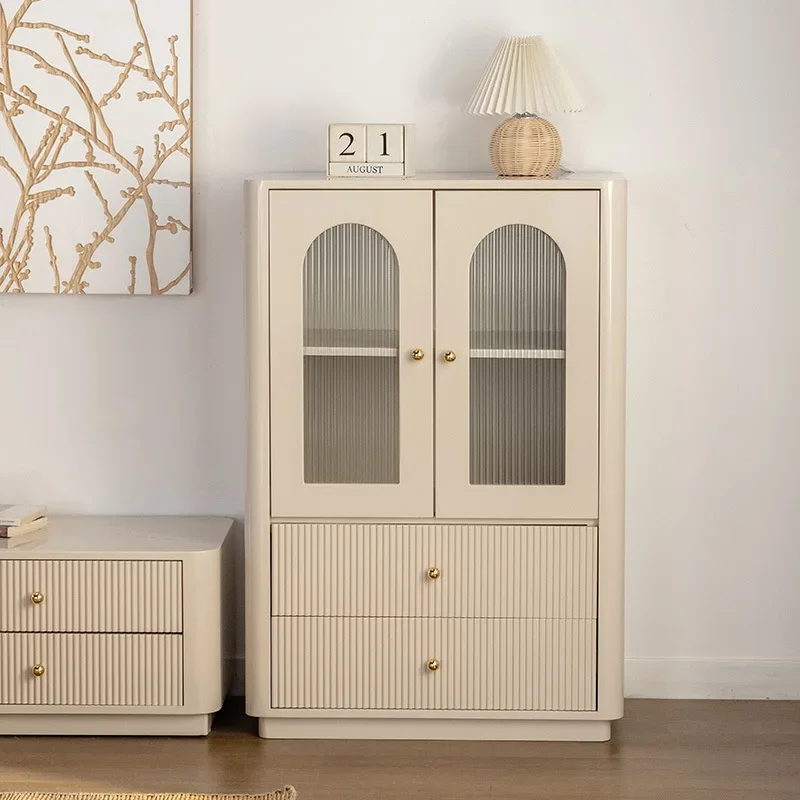 Mueble lateral de madera maciza estilo crema francés, mueble de TV, armario de almacenamiento para apartamento pequeño, moderno y sencillo