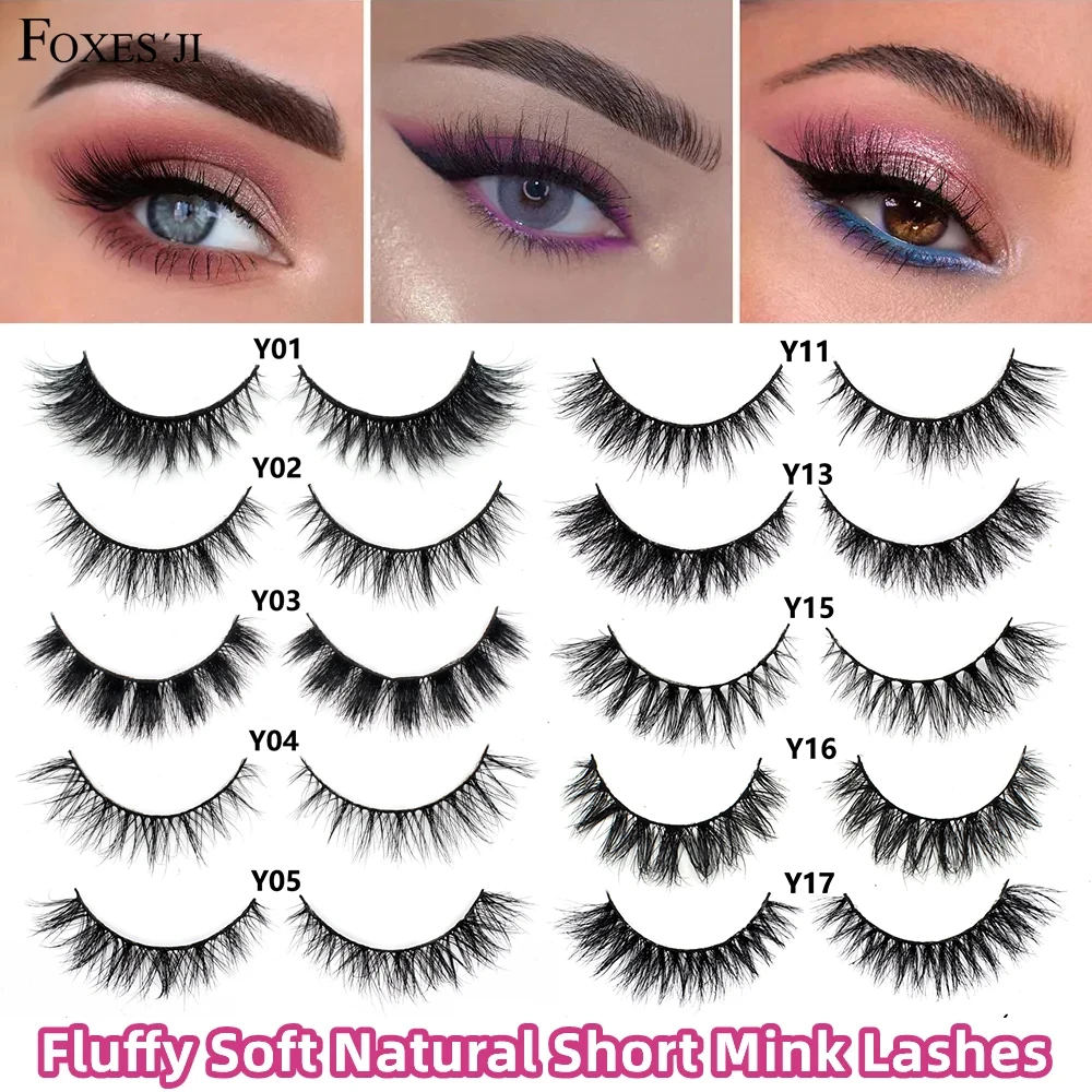 FOXESJI Short Eyelashes Lashes Mink Fluffy Wispy Full Soft Natural Mink Eye Lashes Long Lasting Reusable Cat Eye False Eyelashes