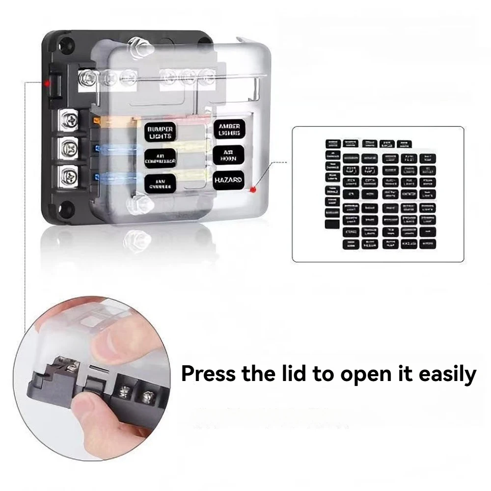 Positive and Negative Anodes Fuse Block Box Transparent Cover Fuse Holder with LED Indicator Light for Car Marine Boat Remoulded