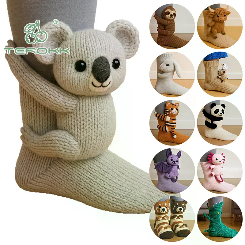 

3d вязаные носки с изображением ленивца, 2025 для женщин, коллекция, забавные милые плюшевые животные, обнимающие экипаж, детские рождественские прочные качественные носки