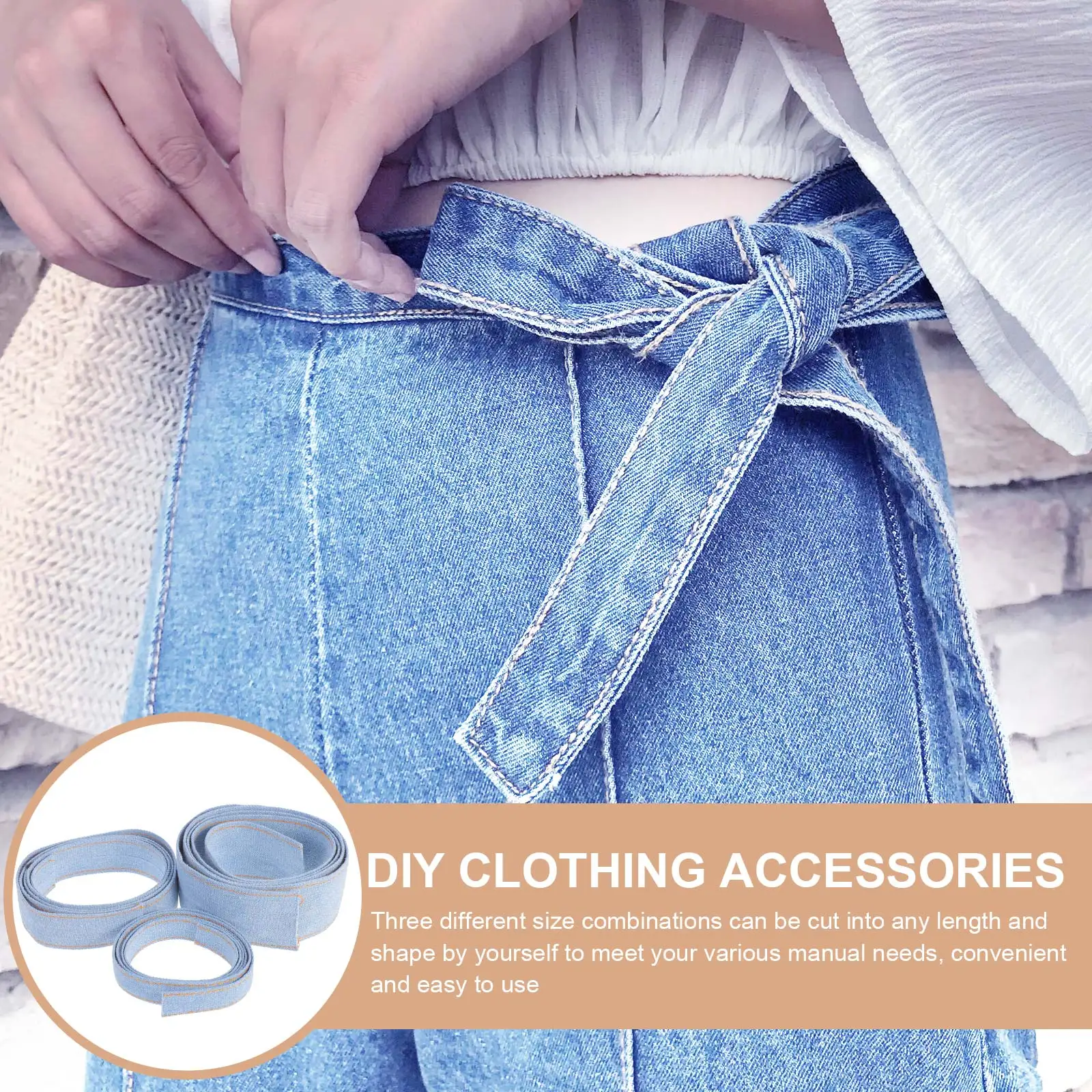 

3 Pcs Denim Strips Jeans Stitch Ribbon Fabric Ribbons Trim for Sewing Bride Material