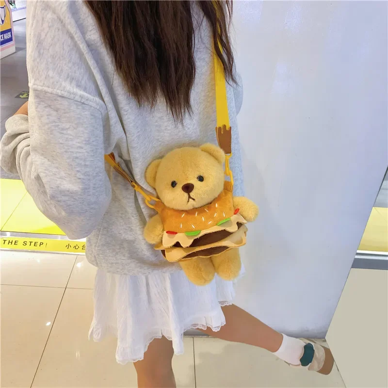 Creative Detachable Hamburger Bear Small Shoulder Bag Ins Pacha Dog Plush Doll Messenger Bag Girls Coin Purse