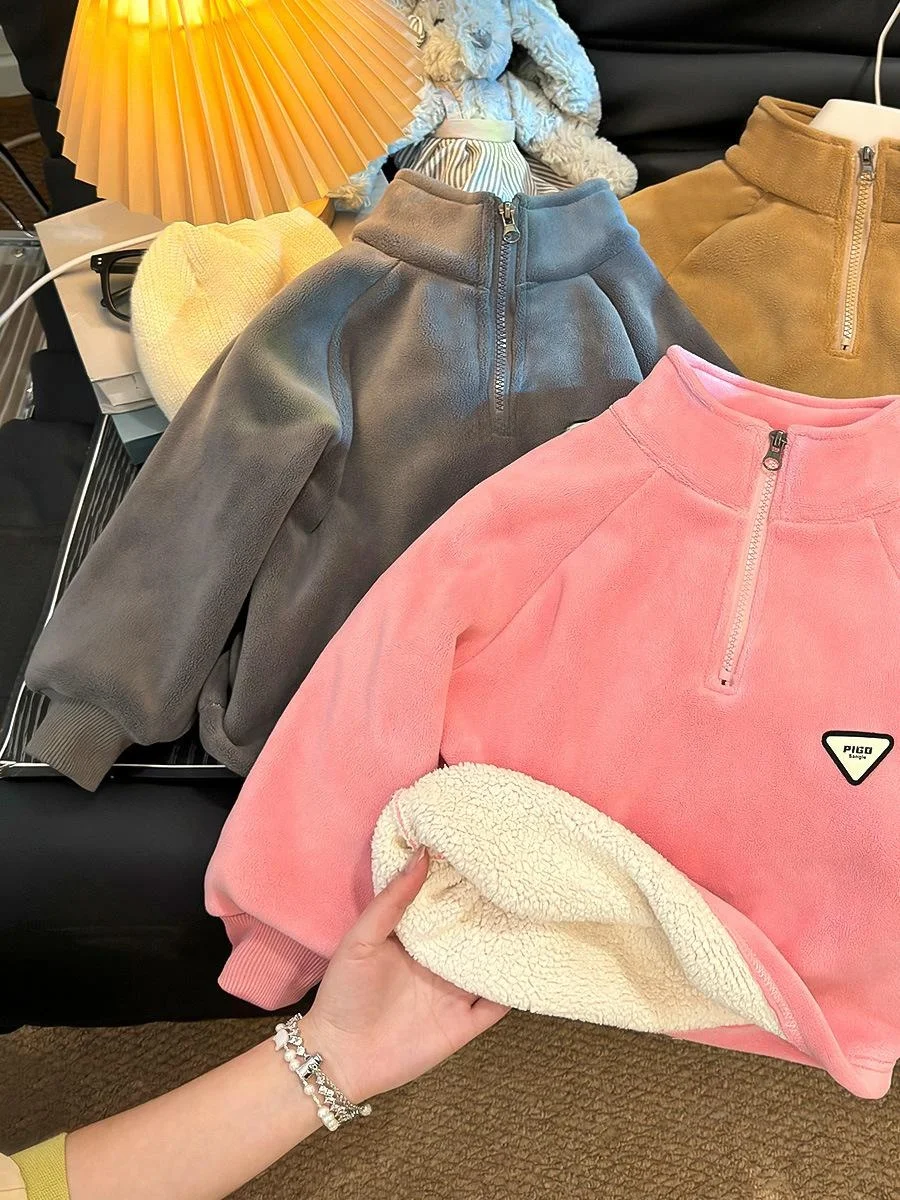 

ex Fce Lined Hoodie Children's Thiened Long Sve round Ne Pullover Sweatirt for Boys And Girls Winter 2025 New...