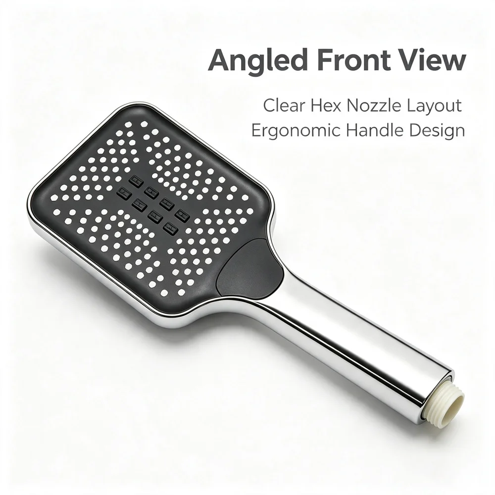 Chrome‑Finished Square Hand Held Shower Head 3‑Mode Adjustable High Pressure Shower Nozzle Bathroom Bath Fixture Part