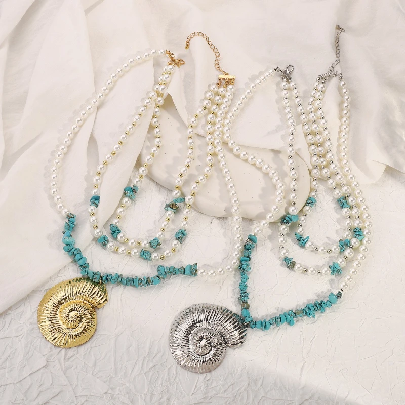Muschel Anhänger Sommer Frauen Frische Perlen Zerkleinerte Steine Mehrschichtige Halsketten Modeschmuck Strandurlaub – Detail 5