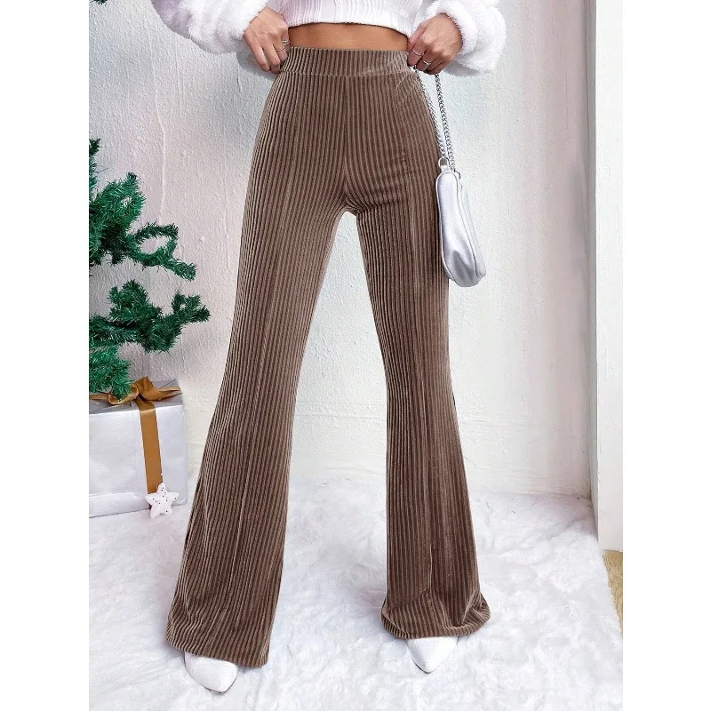Women Corduroy High Waist Flare Wide Leg Pants Loose Straight Casual Trousers Autumn Winter Sport Streetwear Sweatpant Fleece