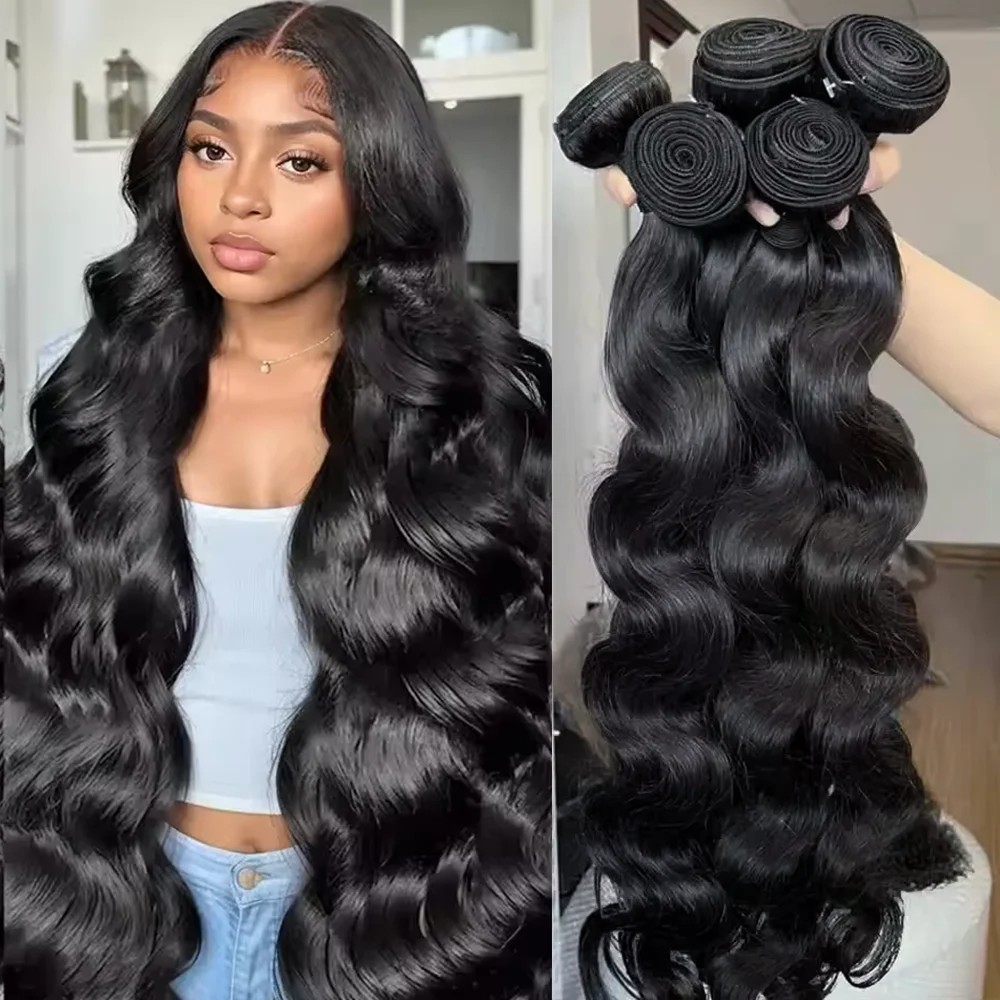 

10-40Inch Human Hair Body Wave Bundles Human Hair Brazilian Natural Black 1/3/4 Pcs Bundle Deals Virgin Hair Raw Hair Extensions