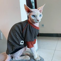 Yellow Striped Long Sleeves Cotton T-shirt for Sphinx Cat in Autumn Kittens Soft Spring Jumpsuit Coat Devon Rex Blue Sweatshirt