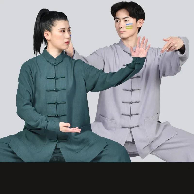 Leinen Und Baumwolle Kampfkunst Uniform Tai Chi Kleidung Kung Fu Set Wushu Kleidung Für Frau Wudang Mantel Mann Training kleidung