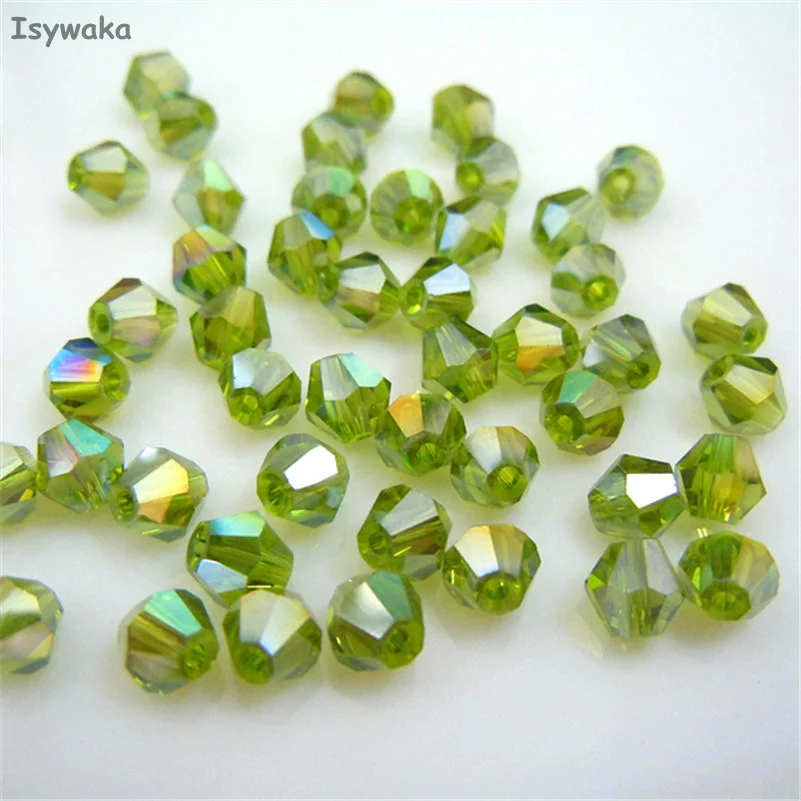 Isywaka Sale Olive Green AB 6mm 48PCS Bicone Austria Crystal Beads charm Glass Beads Loose Spacer Bead for DIY Jewelry Making