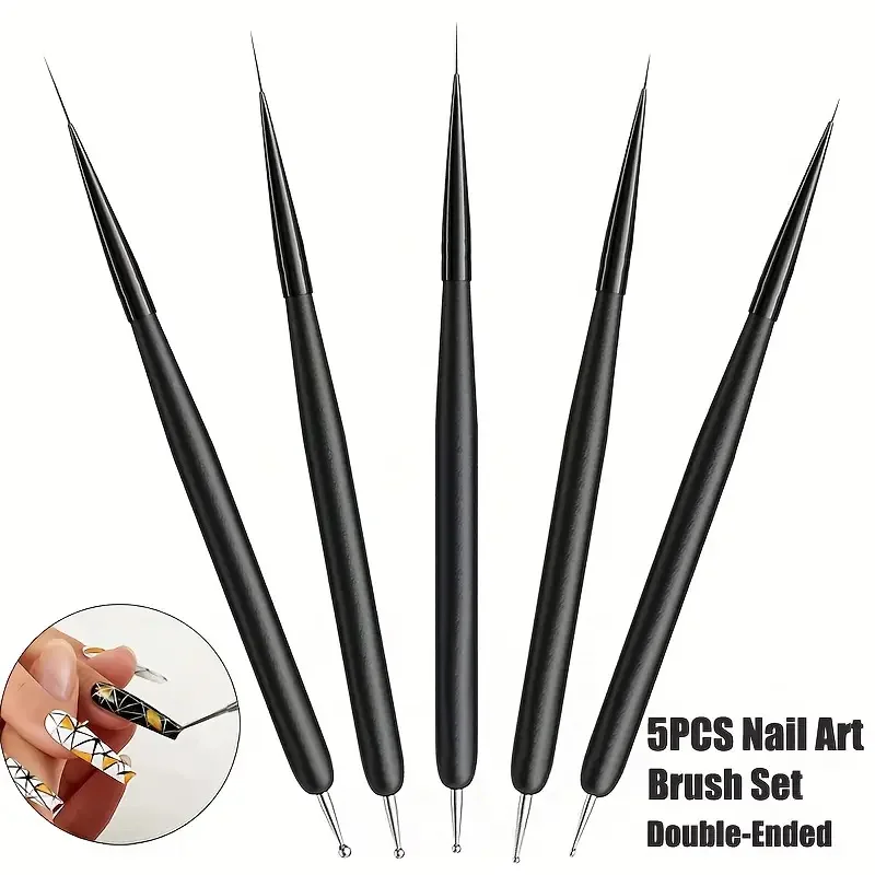 

5pcs Double-Ended Tips Nail Art Brush Set 4/8/12/16/20mm Ultra-Thin Line Brushes for Gel Polish Nail Dotting Pen Manicure Tools