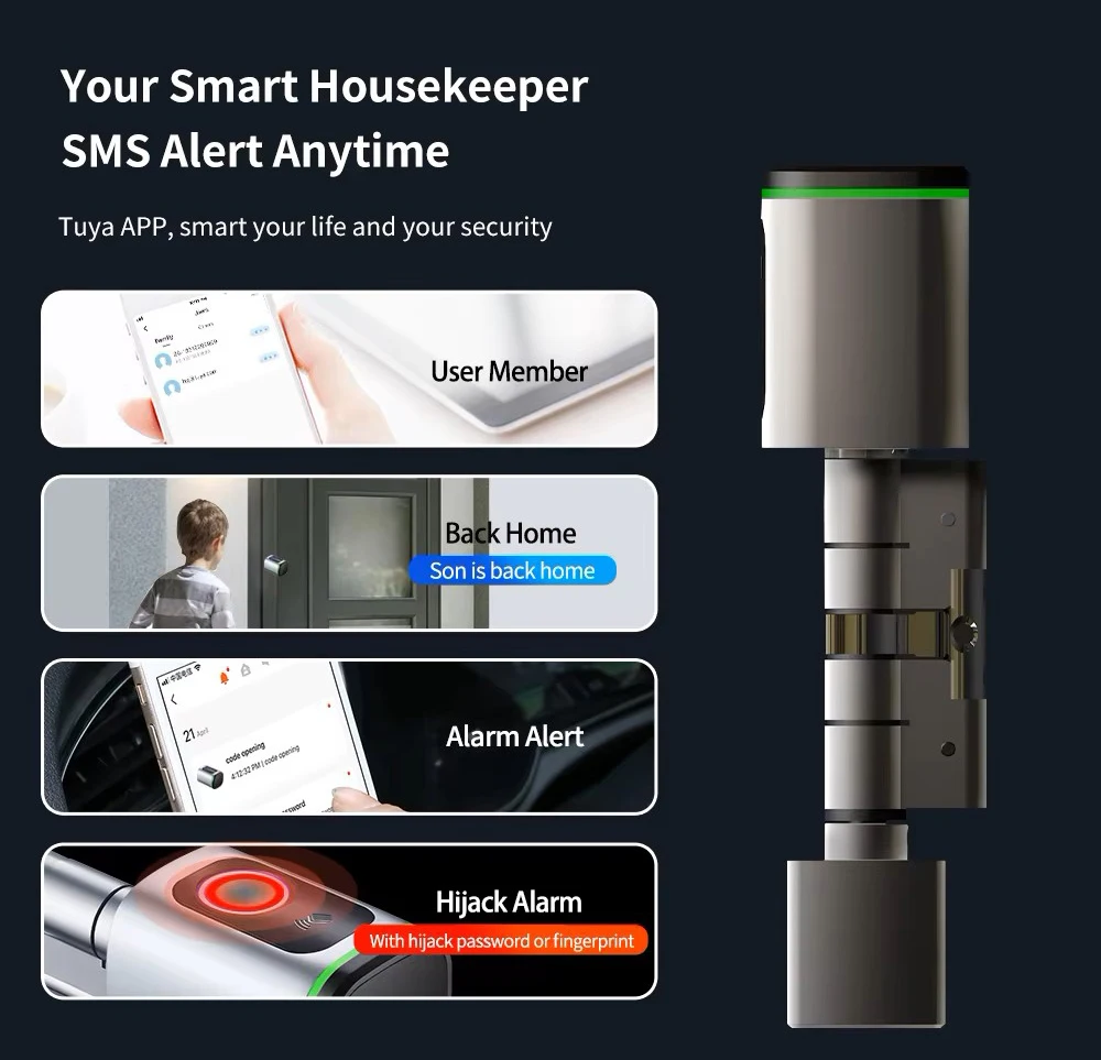 STLF 소형 투야 알루미늄 실린더 잠금장치 목재용 생체 인식 지문 스마트 잠금장치 13.56MHz MF카드 리더 IP5x 방수 등급 C