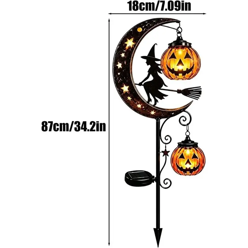 SOFT-Solar Halloween For Lawn Garden Stake Light Featuring Pumpkin Lantern& Crescent Moon Design For Lawn Patio Walkway