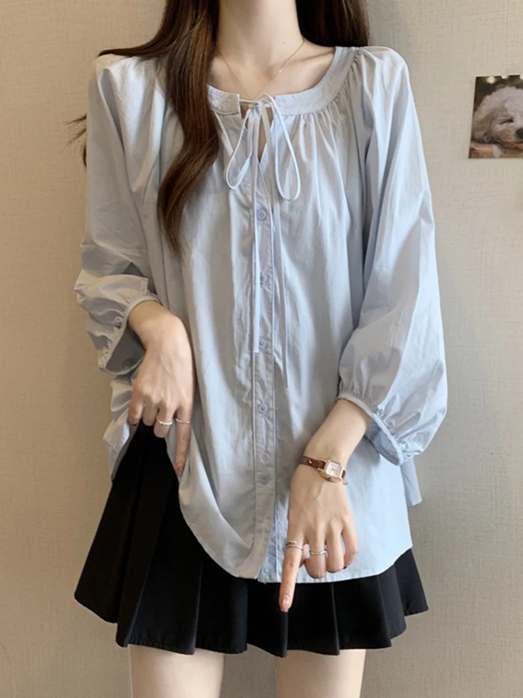 

Loose Women's irt Summer Large Size Fat MM Tie Waist Seven-Quarter Sve Cover Belly Doll Design Breathable Korean Sle