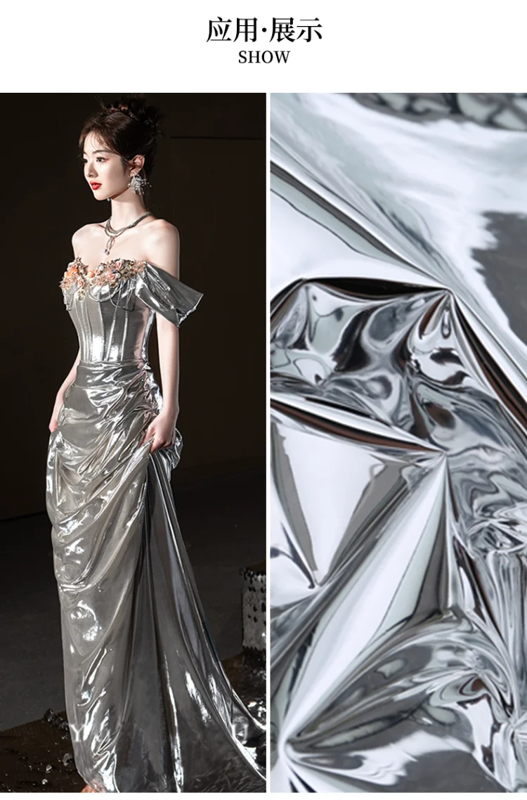 Double Sided Silver Mirror Surfacepu Leather Fabric for Waterproof DIY Creative Outfit Soft Mirror Photography Clothing Cloth