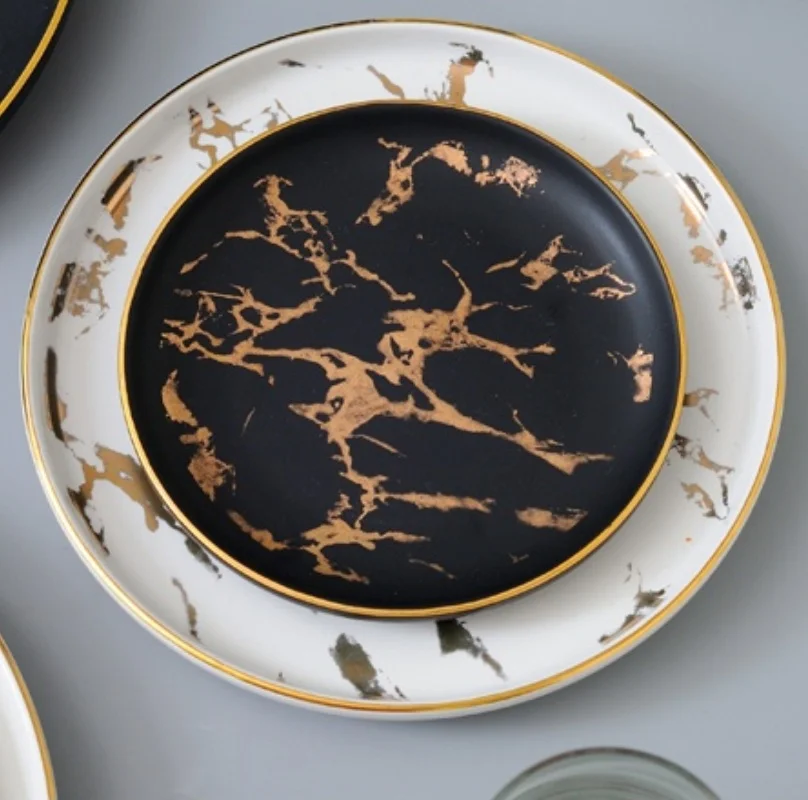 Phnom Penh Ceramic Western Cuisine Plate/Bisa Plate/White Marble Pattern porcelain Plate/European Dessert Dish/Rroun Steak Plate