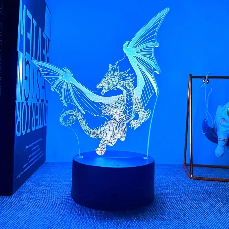 Dragon-shaped 3D night light with USB interface, multi-color switchable, suitable for bedroom lighting, birthday gifts