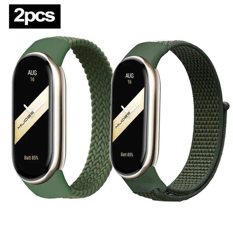 2pcs nylon+Braided Solo Loop for Xiaomi Mi Band 8 Strap accessories Elastic Watchbands Replacement correa bracelet Miband 8 NFC