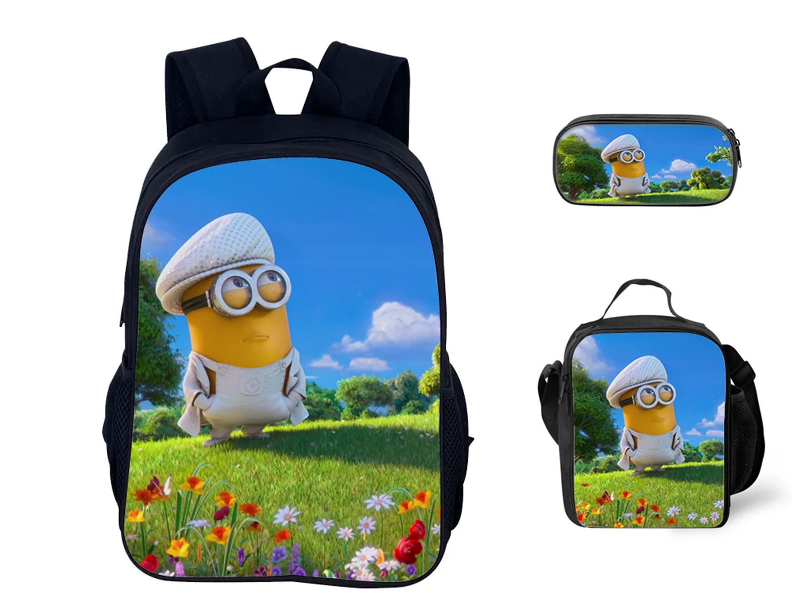 Student Minions Cartoon Rucksack and Durable Lunch Bag Pencil Box,Lightweight Backpack Waterproof Book Bag for School,Travel