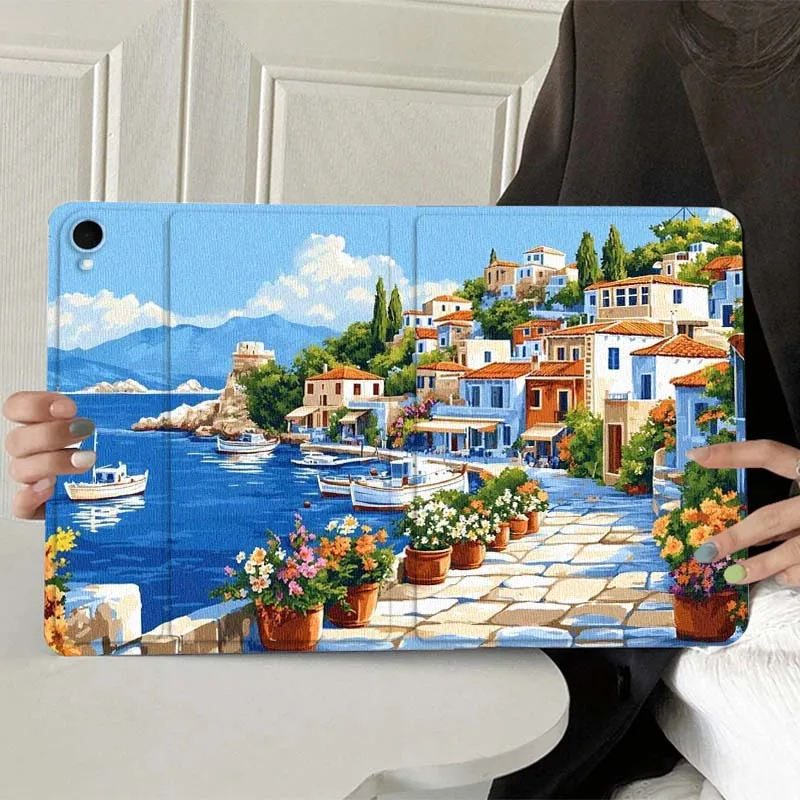 

Greek Street Flower View For Samsung Galaxy Tab A7 A A8 A9 A11 S6 S11 10.1 10.4 10.5 Inch Lite PLus Soft Tablet Case Gift