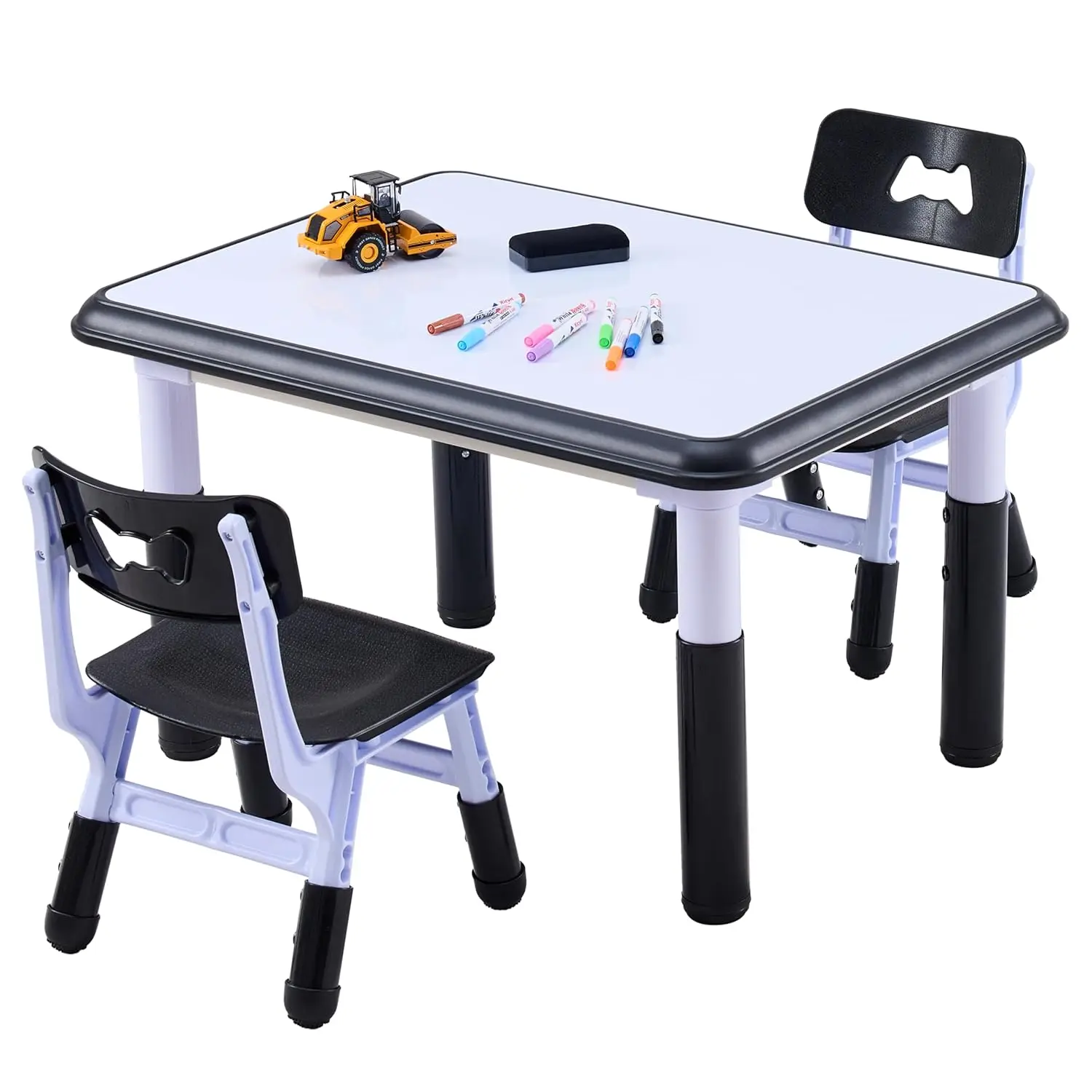 طقم طاولات وكراسي للأطفال (كرسيين)، طقم طاولة وكرسي للأطفال الصغار قابل للتعديل الارتفاع للأطفال من سن 3 إلى 8 سنوات مع سطح مكتب جرافيتي، تعلم