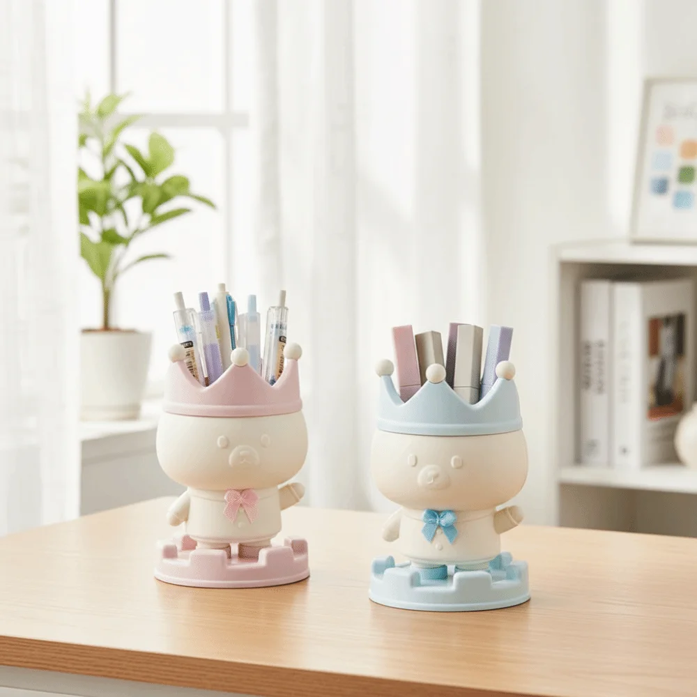 Cartoon Design Pen Holder Creative Design Decorative Crown Pen Holder Multi-functional Desktop Storage Bucket Student Use