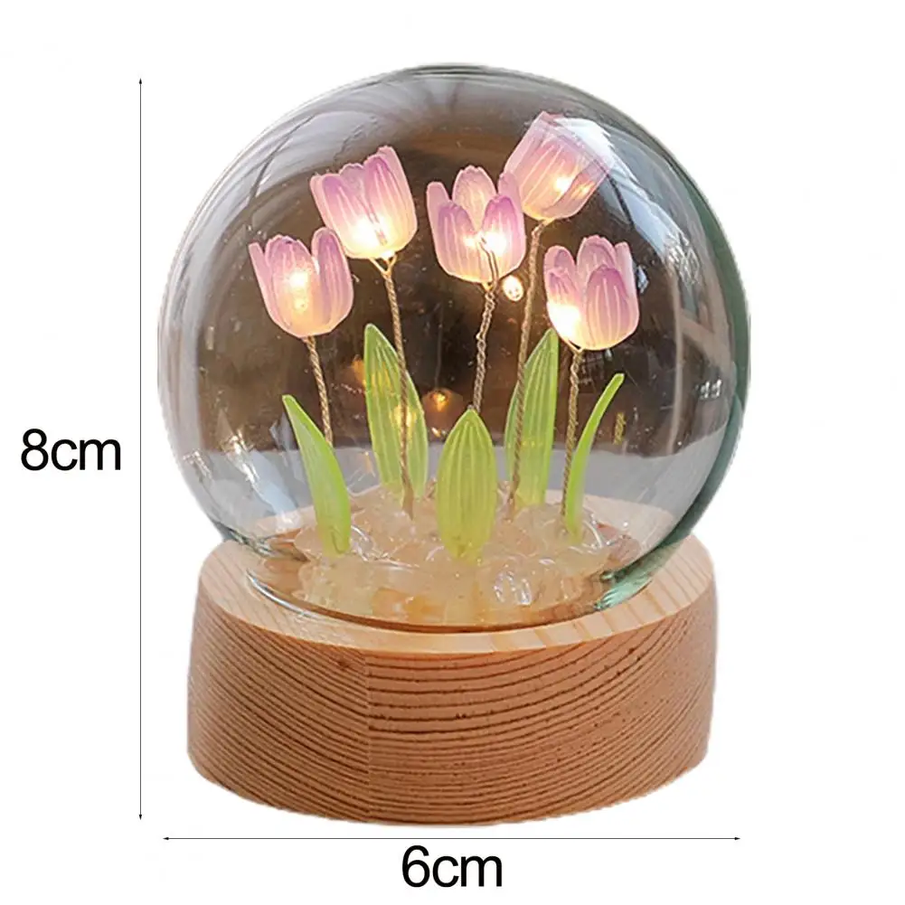 Night Light DIY Craft Party Supplies1 Set Tulip Night Light Soft Lighting Wooden Base Realistic Battery-operated Easy Installati
