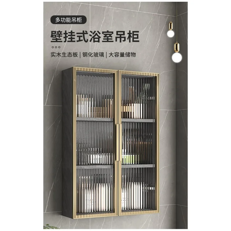 Toilet hanging cabinet in minimalist and luxurious style, solid wood wall cabinet, bathroom edge cabinet, tempered