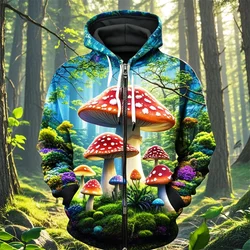 Colorful Magic Mushroom Zip Up Hoodies For Men Women 3D Print Abstract Pattern Pullover Sweatshirt Casual Long Sleeve Streetwear