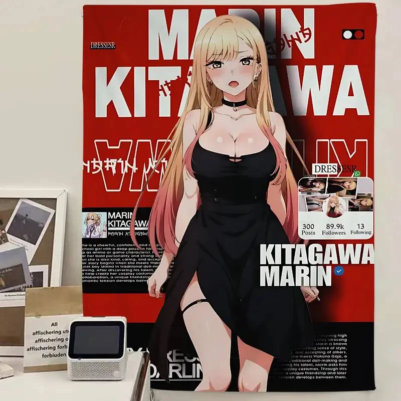 VIKAMA Marin Kitagawa Tapestry, tapiz con estampado de anime My Dress-Up Darling para colgar en la pared, decoración para dormitorio, sala de estar, dormitorio y habitación Otaku