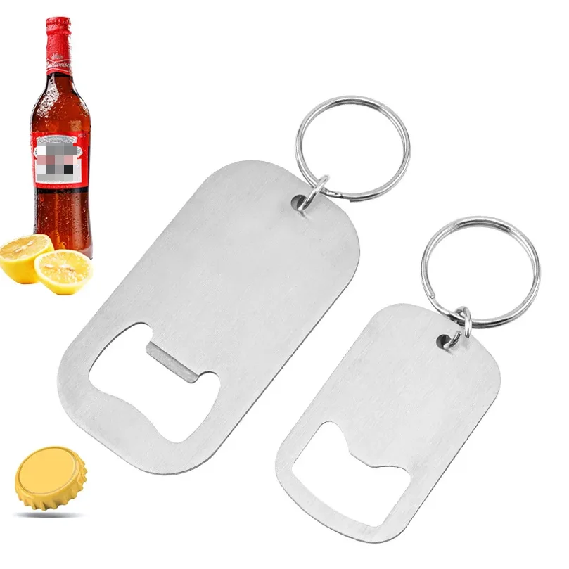 Stainless Steel Dog Tag Bottle Opener Keychain, Blank Engravable Flat Beer Bottle Opener Key Ring, Portable Metal Soda Cap Opener, Custom Promotional Gift for Home Bar Outdoor Party Use