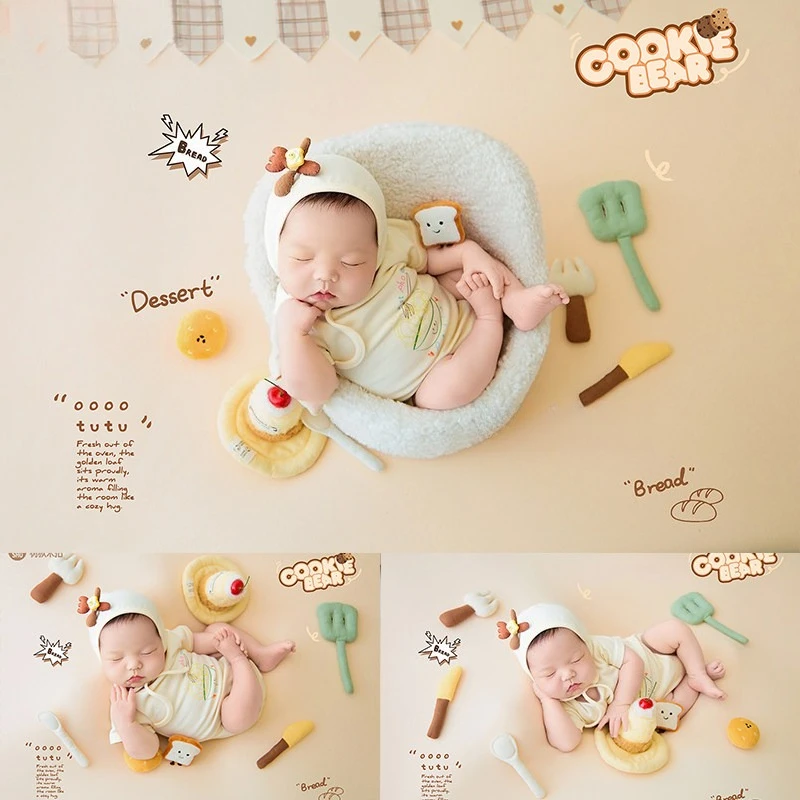 Newborn Baby Photography Outfit Bread Chef Costume Kitchen Cooking Photo Props Shooting Clothes Studio Photoshoot Accessories